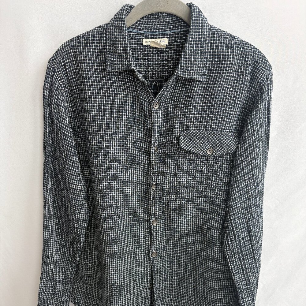 Carbon2Cobalt men's blue plaid cotton long sleeve button down shirt size S